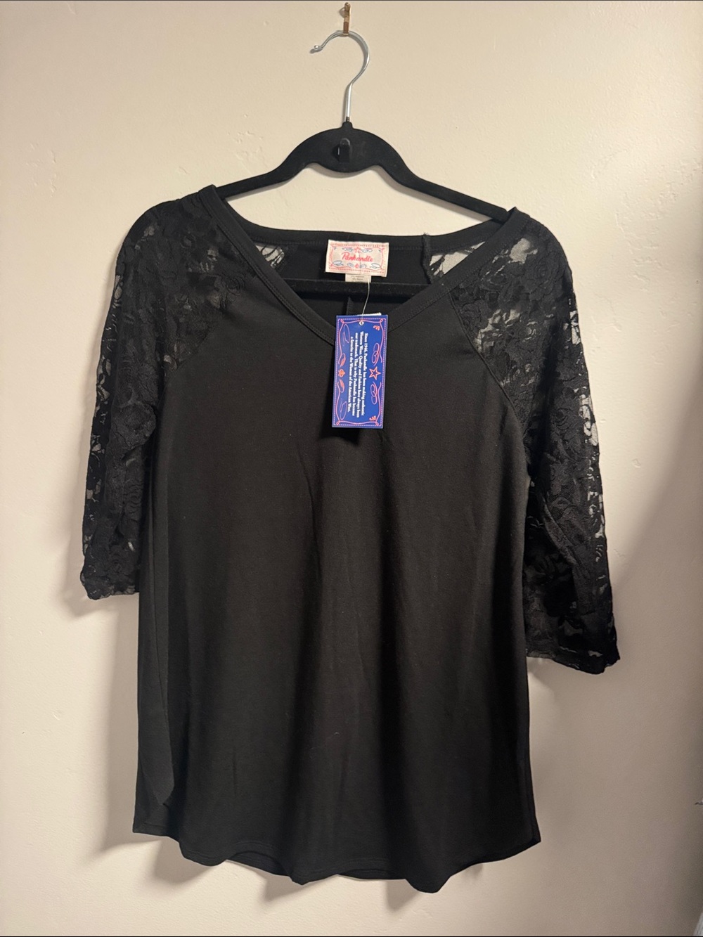 Panhandle Black Lace 3/4 Sleeve Top
